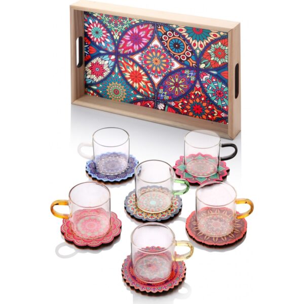 13 Pieces Tile Pattern Colored Tea Set