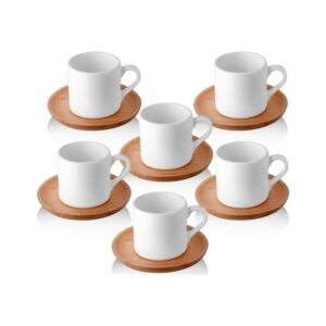 6 Person Coffee Set with Natural Wooden Plate