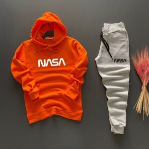 Men's Orange Nasa Tracksuit Set Printed Hoodie