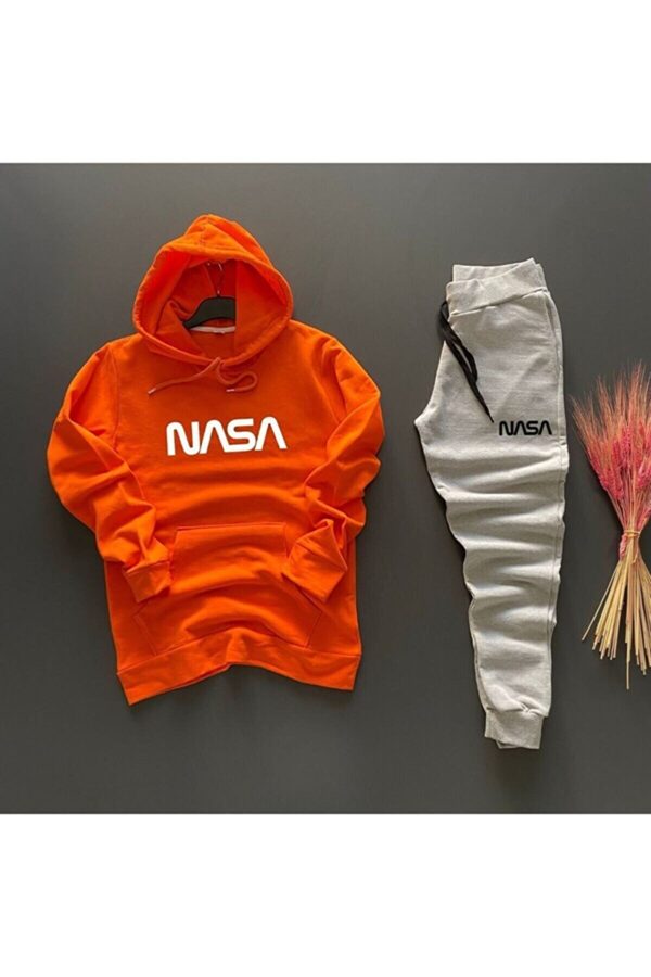 Men's Orange Nasa Tracksuit Set Printed Hoodie