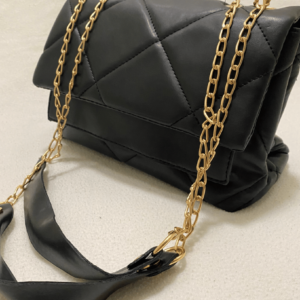 Women’s Black Chain Strap Embroidered Shoulder Bag