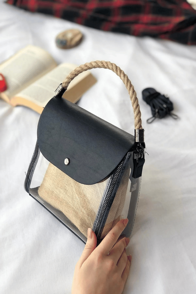 Black Women’s Transparent Shoulder Bag with Rope Strap