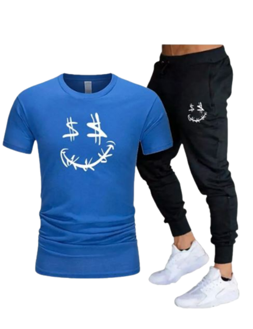 Barbed Wire Smiling Face Printed Double Pocket Short Sleeve Summer Men's Tracksuit Set