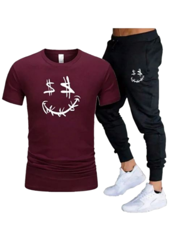 Barbed Wire Smiling Face Printed Double Pocket Short Sleeve Summer Men’s Tracksuit Set