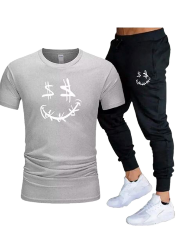 Barbed Wire Smiling Face Printed Double Pocket Short Sleeve Summer Men’s Tracksuit Set